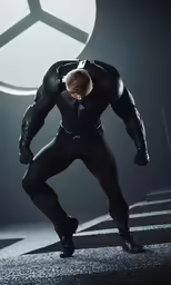 a man dressed as a alien is standing in the dark