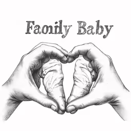 the word, faoui baby is shown with two hands making a heart shape