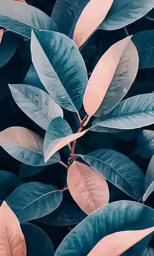 blue and green leaves, with pink tips