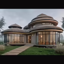 a very unique looking house with circular windows