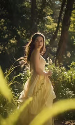 the young woman wearing a dress poses for a picture