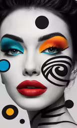 the face of a woman with colorful makeup and abstract make - up