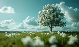 a very pretty tree that is in the grass