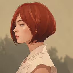 a portrait of an animated woman looking away,a portrait of a woman with red hair