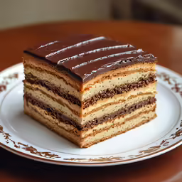a slice of cake sitting on a plate with chocolate topping