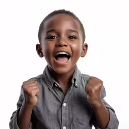 a young boy in gray shirt posing for a picture