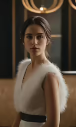 the woman in the dress is wearing a fur stole