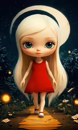 cartoon - like digital art portrait of a girl with big eyes and blonde hair
