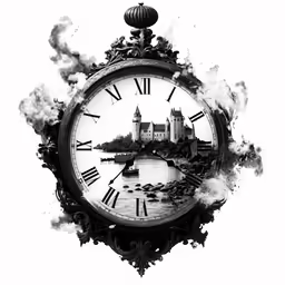a clock with an image of a castle on it