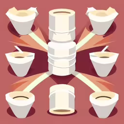 an arrangement of cups and bowls in different positions