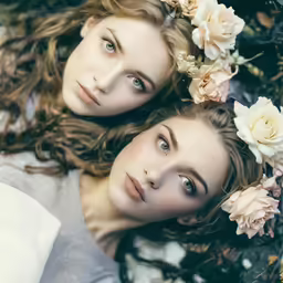 three beautiful young women laying down next to each other