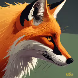 a digital painting of an orange fox,a fox portrait by artmager