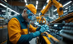 a worker at an assembly line working on machinery