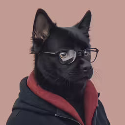 the cat is wearing glasses and wearing a jacket