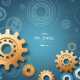 golden gears and cogs with a blue background