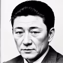 a black and white portrait of a man with an intense look on his face