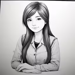 a girl with long, black hair sits down and looks off into the distance