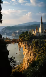 a church on top of a cliff in a lake
