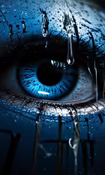 a close up of an eye with water dripping down it