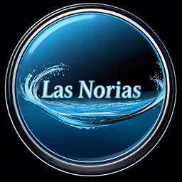the logo for las norias water is shiny blue