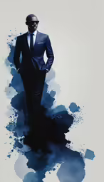 a man is dressed in a suit, black pants, and a tie