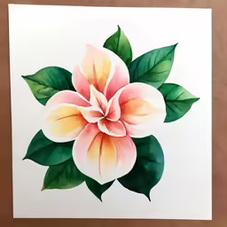 an artistic flower watercolor painting with green leaves