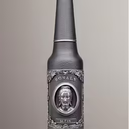 a bottle of beer with a picture of the head on it