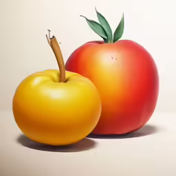 an apple and tomato one is in the color yellow