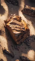 a chocolate dessert with a few slices missing
