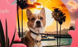 a dog wearing a collar on a leash near water