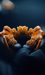 hands are holding round objects in a group