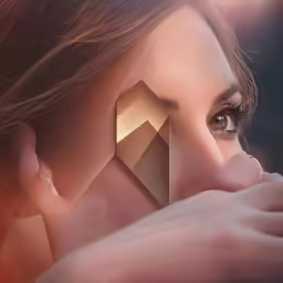 woman holding up the edge of her face with the shape of a diamond on it