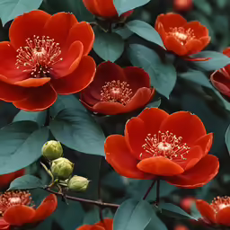a bunch of red flowers that are next to each other
