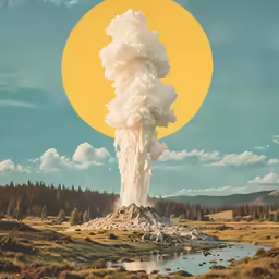 a volcano spewing out steam into the sky