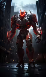 a robot standing in the middle of a city