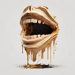 a partially eaten and dripping banana with mouth open