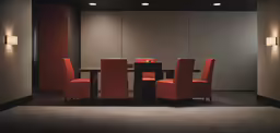 the chairs in the room are red and black