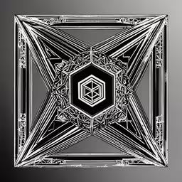 a square piece of artwork with lines and shapes,a drawing of a pattern with several intersecting faces