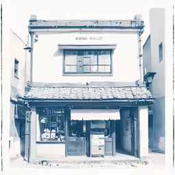an old photo of a shop in an asian country