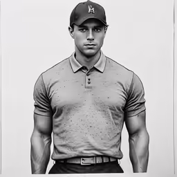 a black and white photo of a man wearing a hat