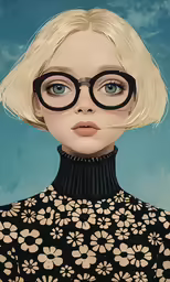 the face of a woman with glasses painted in black and white