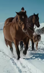 a man is riding on horseback in the snow