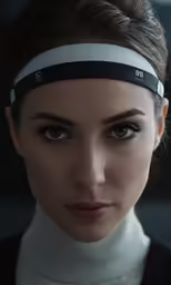 a young woman with a head band and makeup