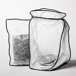 a bag of sea salt and a silver coin