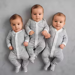 three babies laying down with their outfits on