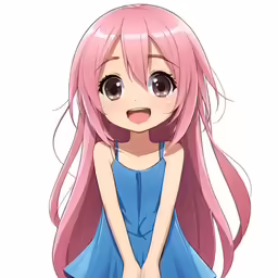 a anime character with long pink hair wearing a dress
