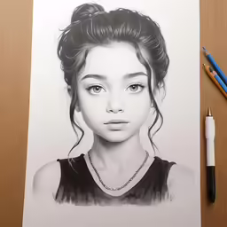 a pencil drawing of a girl with brown eyes