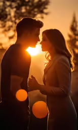 young couple kissing as the sun sets