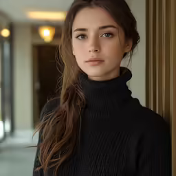 a young woman posing in a large hallway