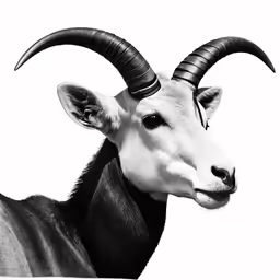 black and white photo of an animal with horns